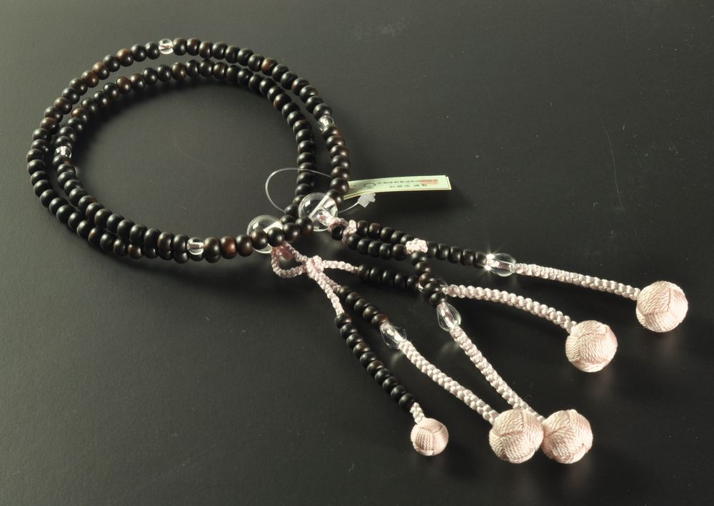縞黒檀と水晶で組んだ女性用日蓮宗数珠