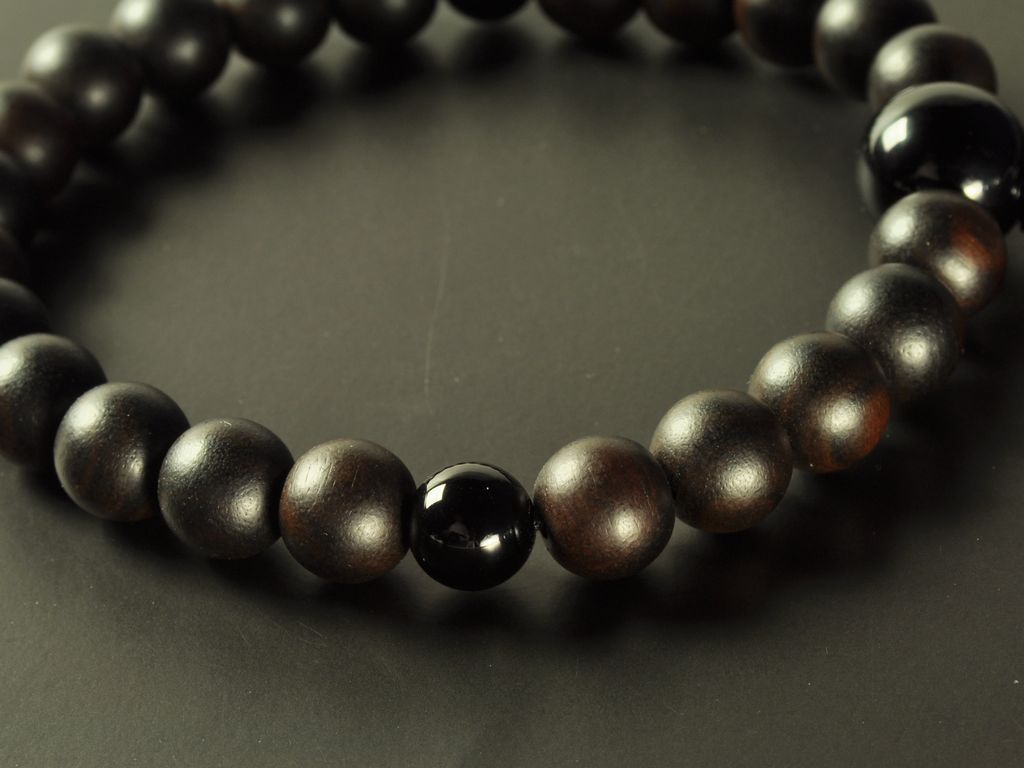 縞黒檀（22玉） ブラックオニキス 六本組紐房（黒/濃いグレー） 浄土