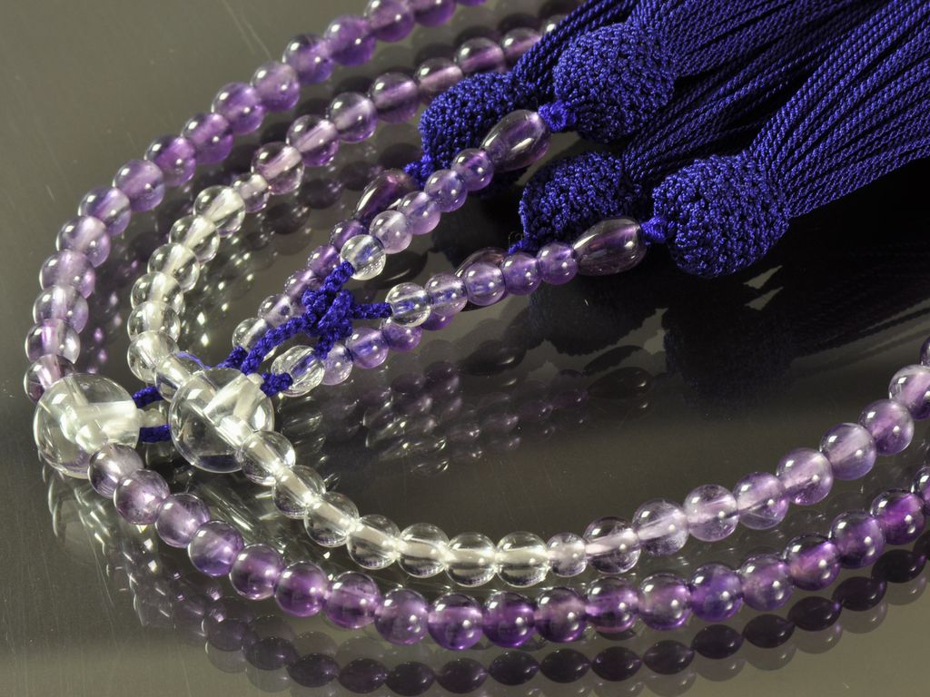 紫水晶グラデーション（108玉） 正絹東雲房（紫） 八宗兼用 女性用二連 