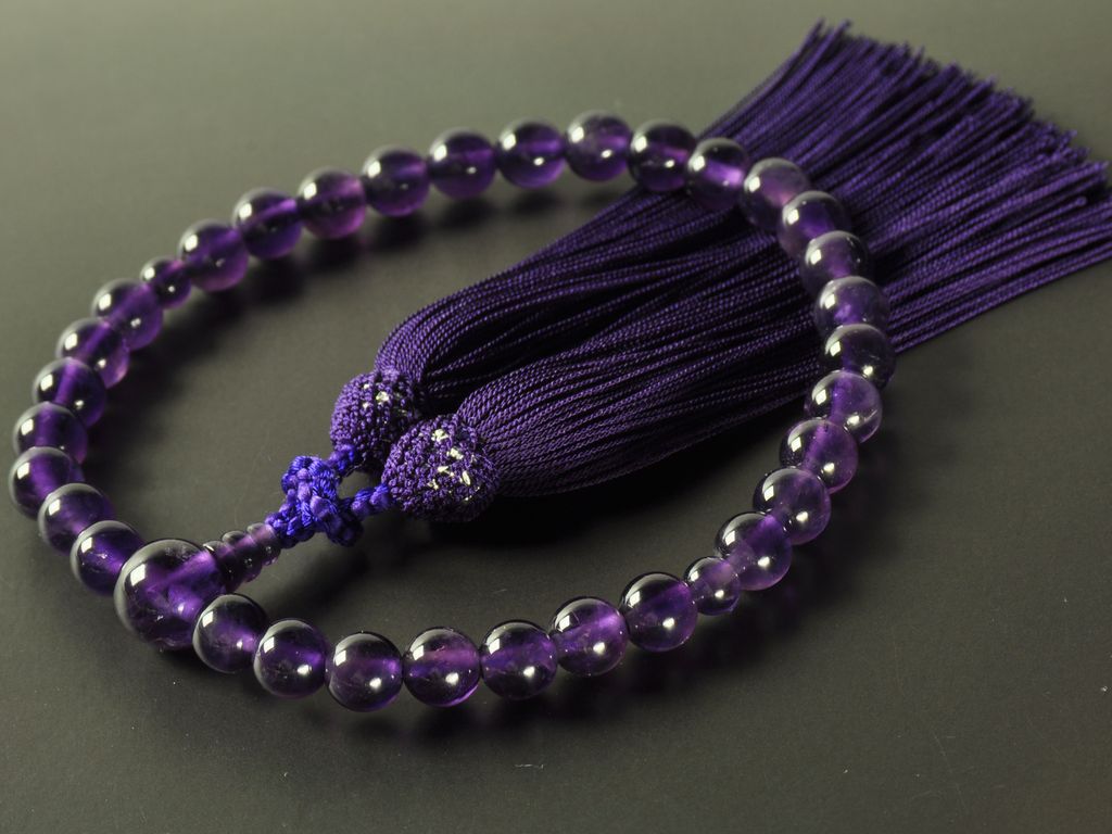 紫水晶（8mm） 正絹頭付き房（紫色） 女性用高級略式数珠 ｜ 数珠 