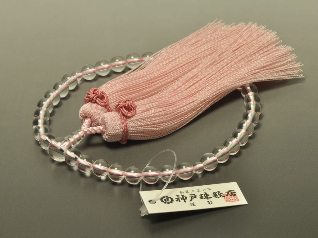 結念珠 水晶 共仕立て 叶房（ピンク）女性用略式数珠 ｜ 数珠・念珠の専門店亀屋 京都の数珠職人がつくる日本製のお数珠を販売