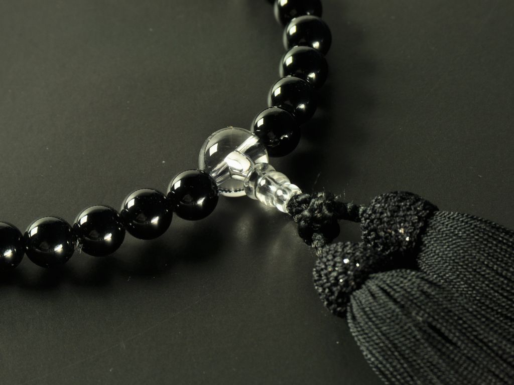 ブラックオニキス 水晶 正絹頭付き房黒 女性用略式数珠