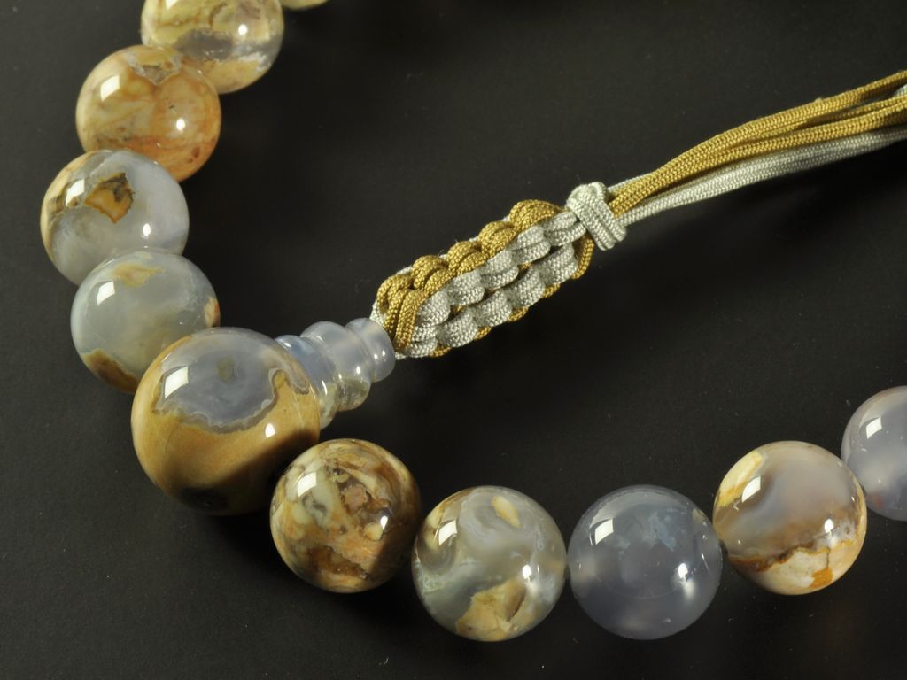 アース瑪瑙（18玉） 八本組紐房（黄土色/グレー） 男性用高級略式数珠