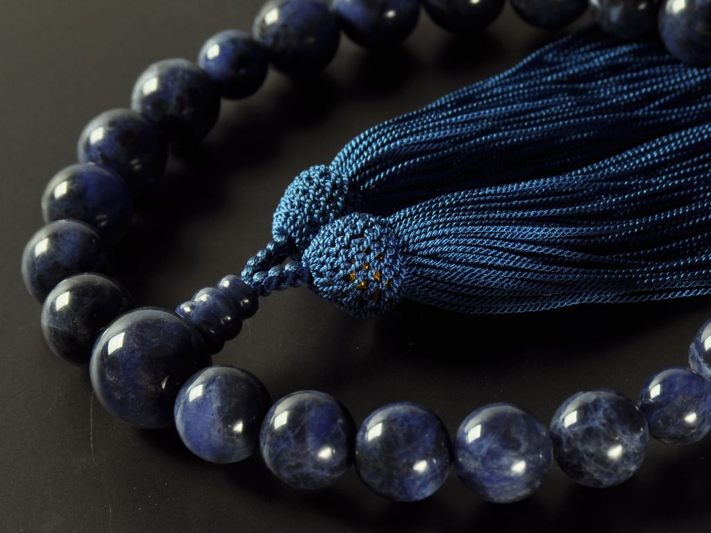 ソーダライト（22玉） 正絹頭付き房（紺青色） 男性用略式数珠 ｜ 数珠 