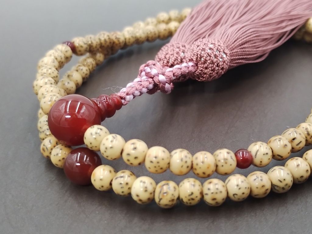 星月菩提樹 瑪瑙 正絹頭付き房（灰桜） 臨済宗（禅宗） 女性用本式数珠